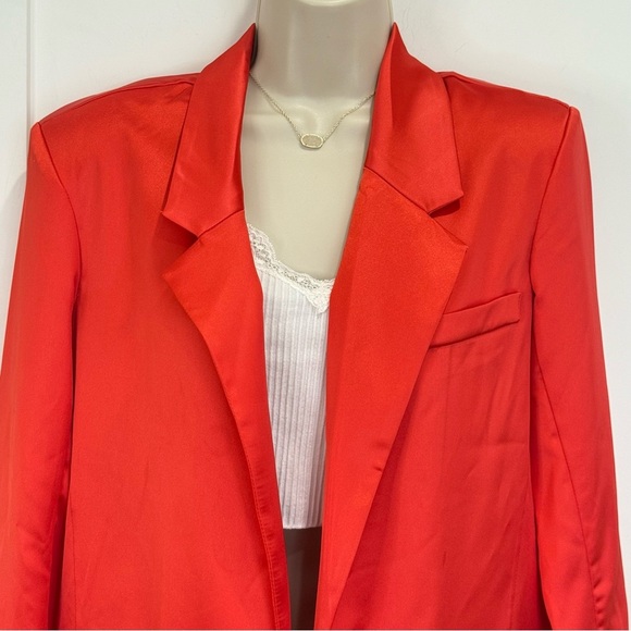BB Dakota Steve Madden Smooth Talk Blazer Satin Open Front Red XS New Oversized - Picture 7 of 14